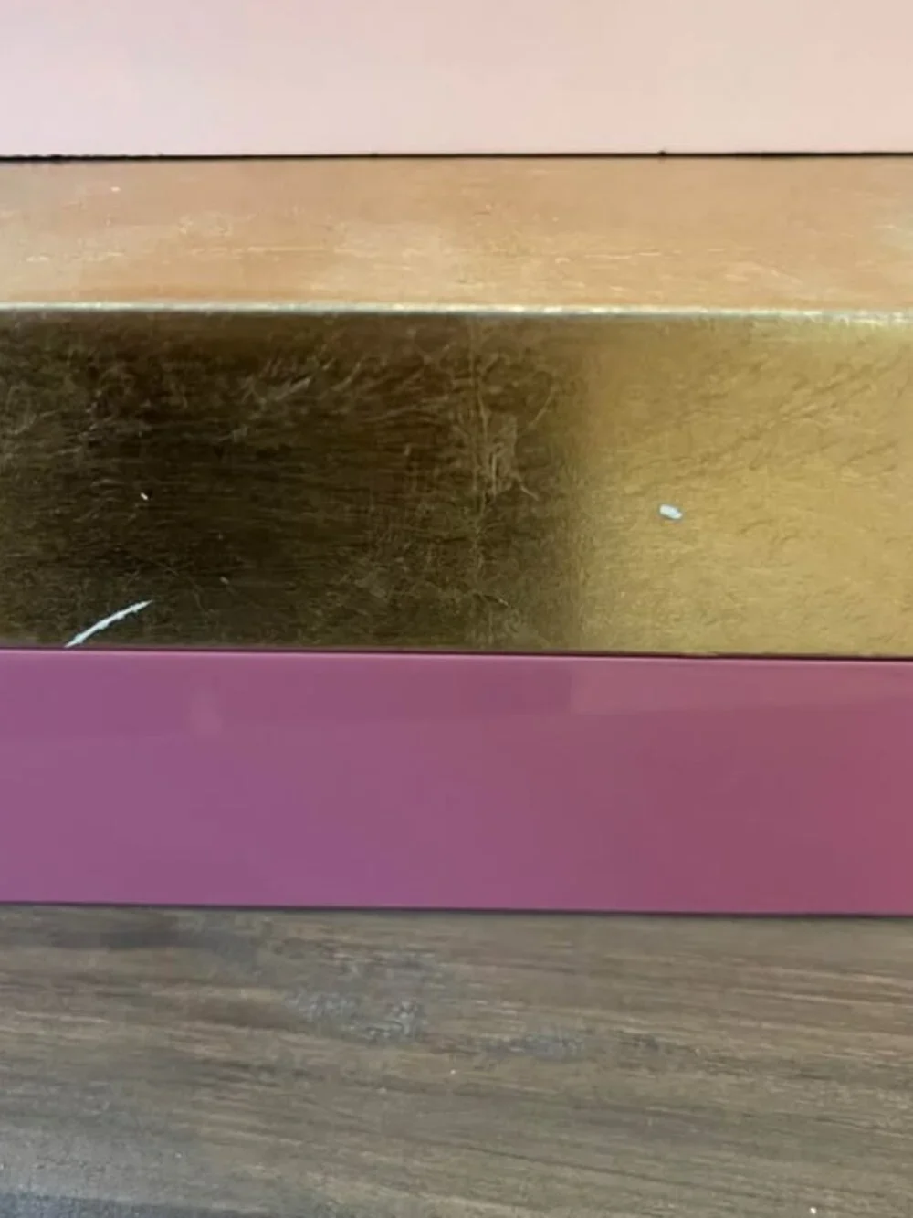 Set of two pink and gold laquered decorative square storage boxes